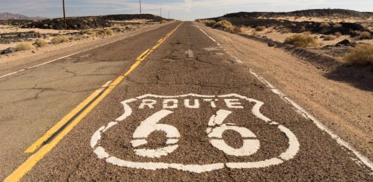 Image of Route 66 road that people on Route 66 holidays will see in the Southwest