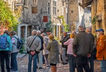Image of a group of seniors in Perouges, France as part of an escorted holidays tour