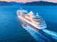 Aerial image of beautiful cruise liner sailing on a Mediterranean cruise 2019