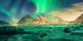 Northern lights in Lofoten islands, Norway, showing one of the places in the world where to see the Northern Lights.