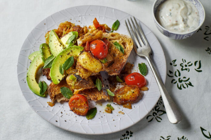 Indian spiced potatoes and raita on toast vegan brunch recipes