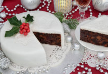 Iced Christmas cake and slice