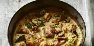 A stew of pork, bacon and mushrooms with cream, cider and parsley from Time by Gill Meller