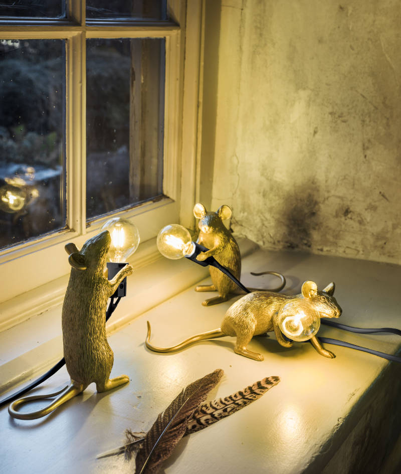Gold Mouse Lamps, Standing, Lying & Sitting, £73 each, Graham & Green (Graham & Green/PA)