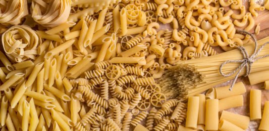 Different types of dried pasta shapes