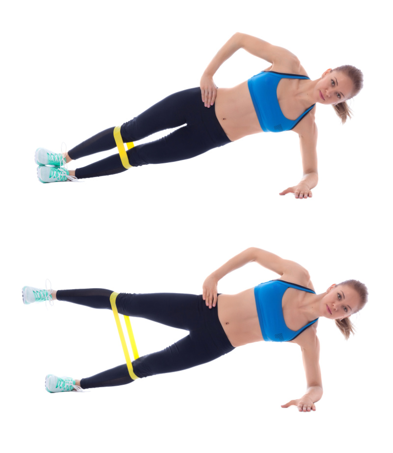 Elastic band exercises executed with a professional trainer. 