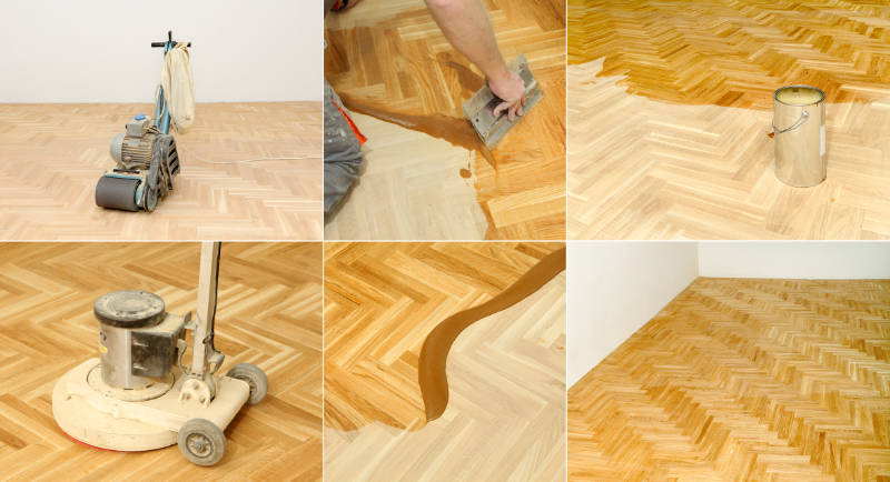 The stages of sanding and varnishing a floor