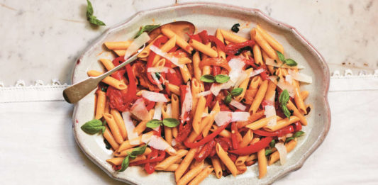 Penne with Trapanese-style peppers