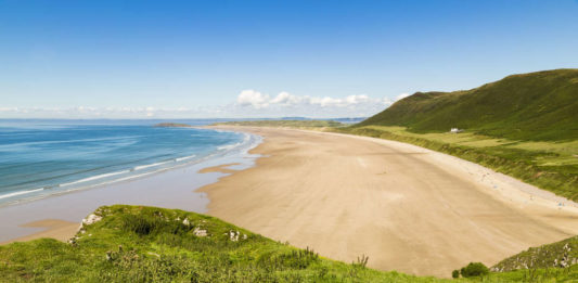 Welsh beaches An image overlooking the beach at Rhossili Bay, South Wales, UK.