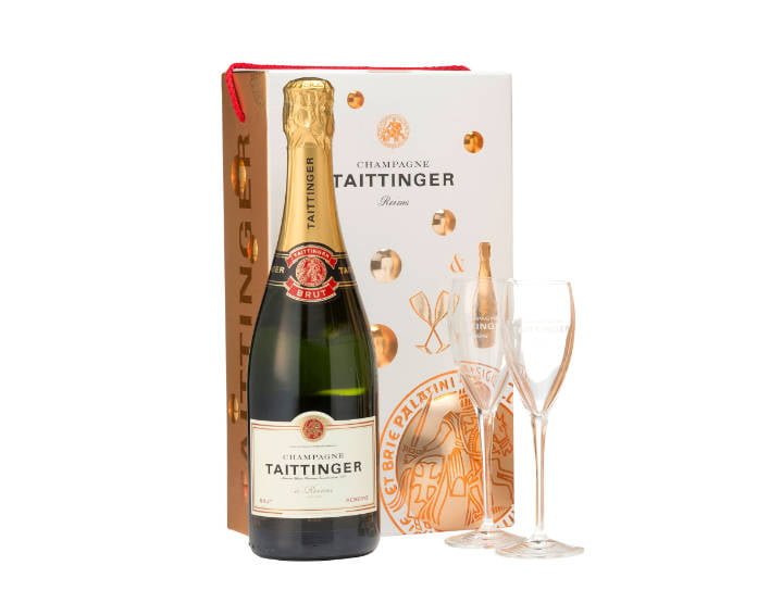 Father's Day alcohol gifts - Taittinger Brut NV Champagne & Glasses Gift Set