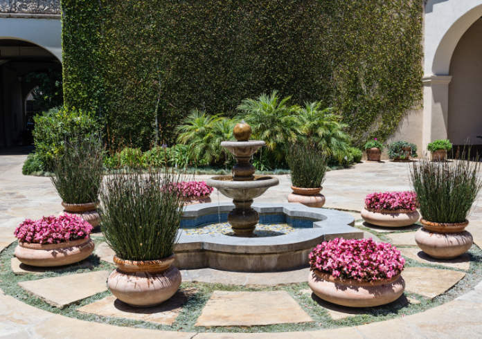 Use of tiles and water is common in Mediterranean gardens
