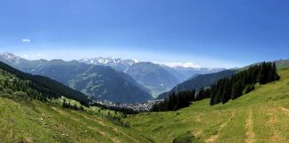 High altitude view of the village of Verbier in Switzerland