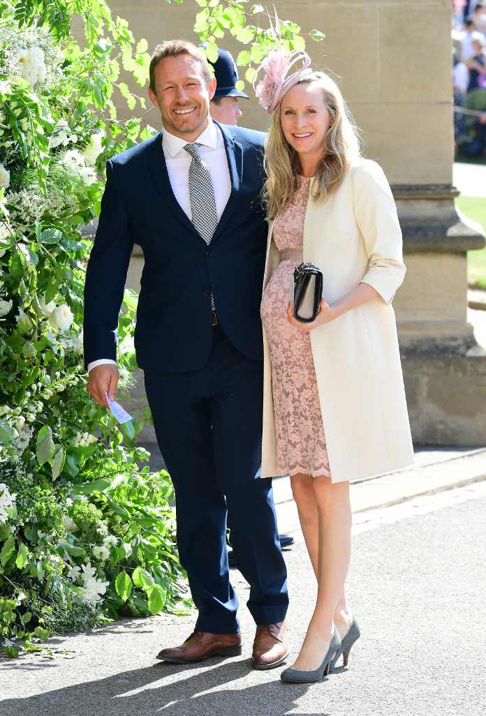 Jonny Wilkinson and Shelley Jenkins arrive at St George's Chapel at Windsor Castle for the wedding of Meghan Markle and Prince Harry.