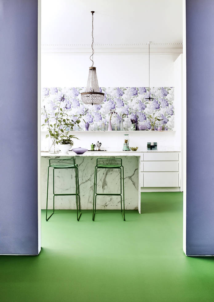 Bright green kitchen floor