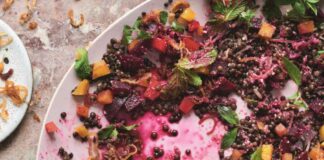 Black lentil and beetroot larb from Restore by Gizzi Erskine