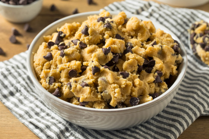 Raw Homemade Chocolate Chip Cookie Dough in a Bowl