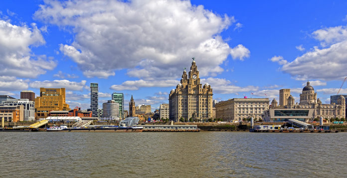 View across the river Mersey at the Liverpool Skyline.
