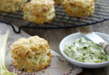 Cheese, celery and walnut scones served with parsley butter