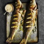 Barbecued whole seabass with fennel mayonnaise