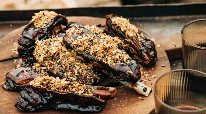Confit lamb ribs recipe with date syrup and toasted spices