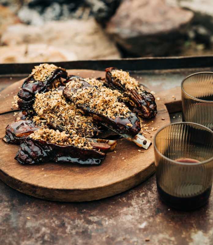 Confit lamb ribs recipe with date syrup and toasted spices