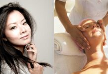 Composite of Ada Ooi (L) and someone getting a facial (R)