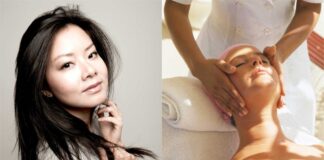 Composite of Ada Ooi (L) and someone getting a facial (R)