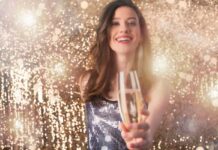 Girl drinking sparkling wine to celebrate the New Year