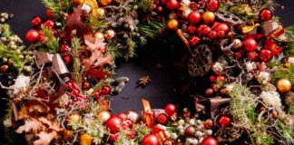 Christmas wreath made with Christmas tree trimmings (Michal Kowalski/Blooming Haus/PA)