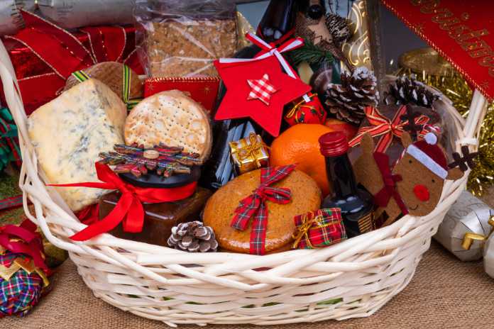 Wicker Hamper loaded with Christmas Treats and Fruits