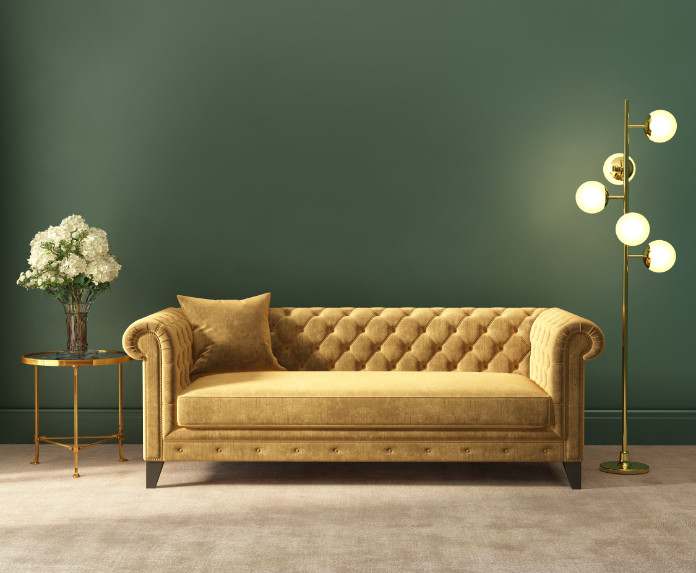 Classic elegant luxurious green interior with empty wall