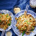 Yellow bean flat rice noodles with green beans