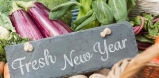Fresh New Year sign surrounded by vegetables (Alamy/PA)