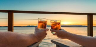 Sunset with drinks on a cruise ship