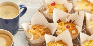 Fruit cocktail and marzipan muffins