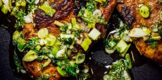 Lamb chops with scallion mint salsa from The Flavor Equation: The Science of Great Cooking Explained + More Than 100 Essential Recipes by Nik Sharma