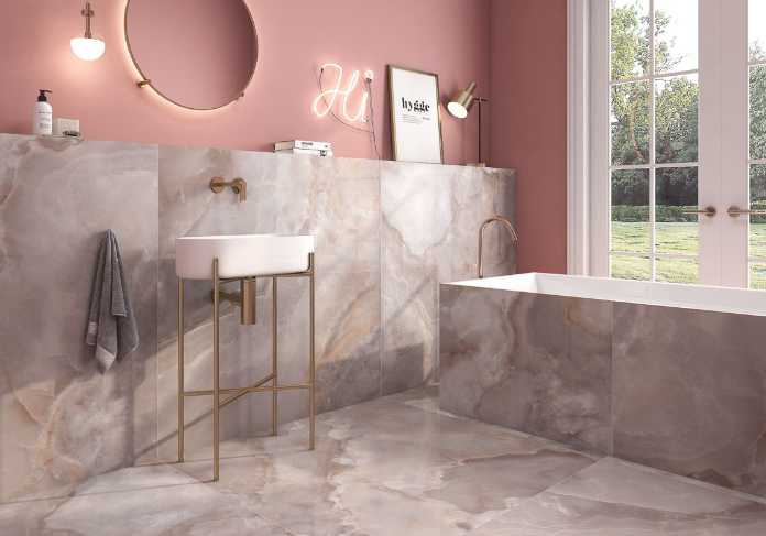 Vogue Pink tiles, suitable for both floor and walls, £48 square metre, Porcelain Superstore