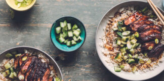 Five-spice hoisin duck and rice bowls from Easy by Chris Baber
