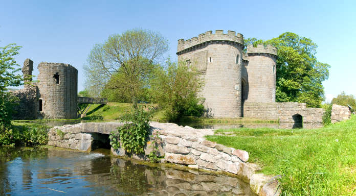 Whittington medieval castle in the Welsh marshes, North Shropshire, UK
