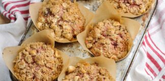Spiced beetroot & apple muffins with crunchy hazelnut topping