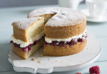 Classic Victoria sandwich cake with cream and raspberries recipe