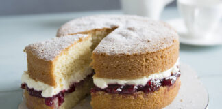 Classic Victoria sandwich cake with cream and raspberries recipe