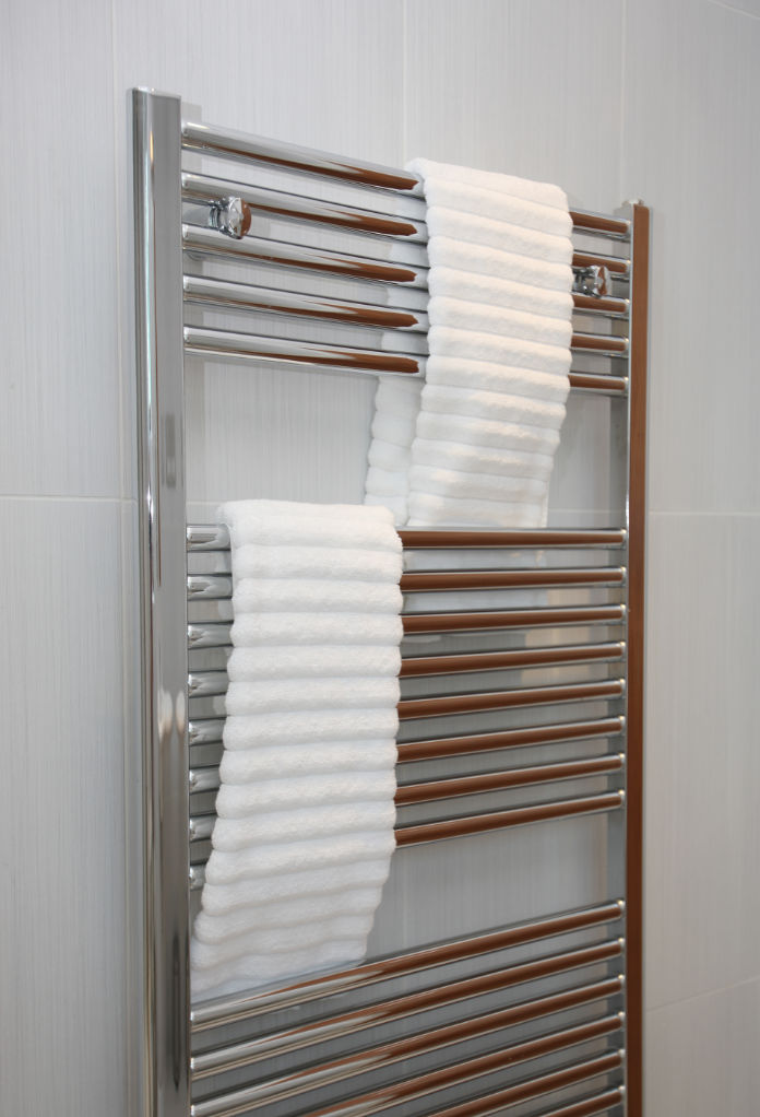 Modern bathroom heated towel rail with chrome finish
